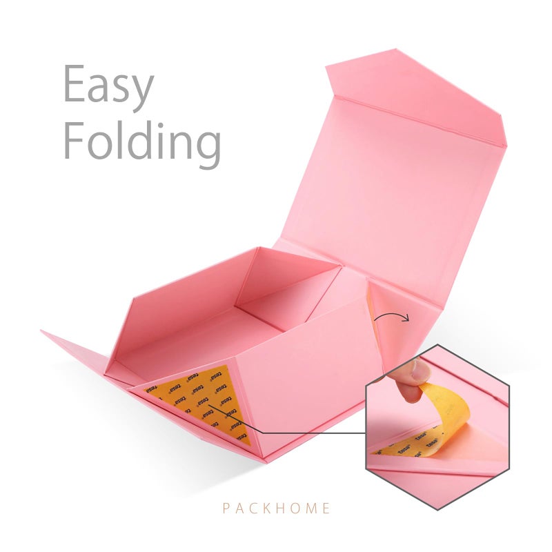 PACKHOME Valentine's Day Gift Box 9x6.5x3.8 Inches, Rectangle Collapsible Box with Magnetic Lid for Gift Packaging (Matte Pink, Grain Texture) - Image 5